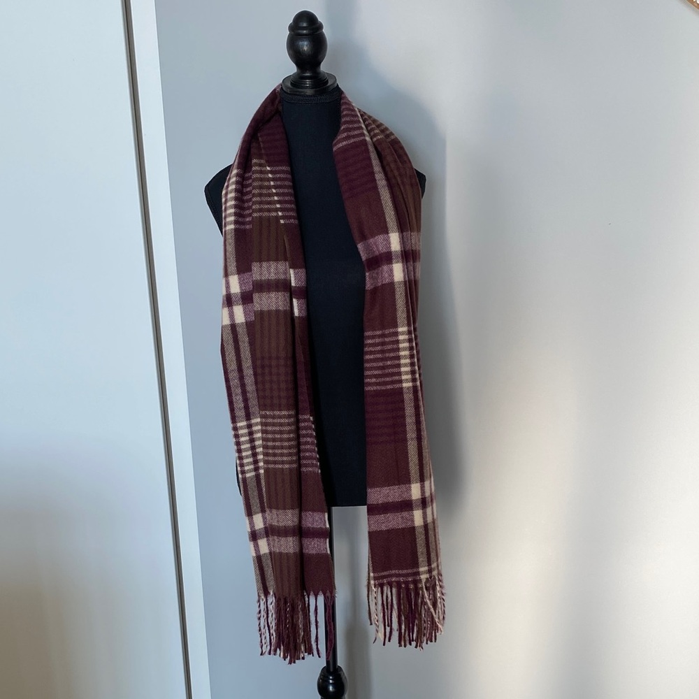 Denver Hayes Burgundy and Cream Plaid Scarf